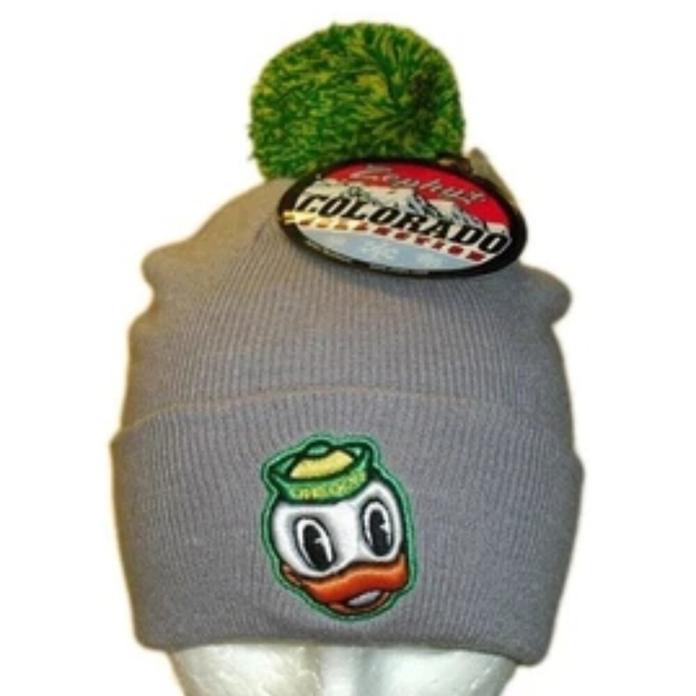 Oregon Ducks University Zephyr Mens Grey Pom Cuffed Beanie Winter Hat cap New